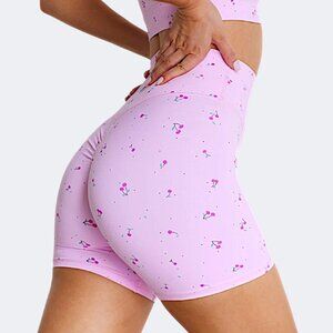 Astoria Activewear pink cherries luxe bloom workout high rise shorts W's M  NWOT